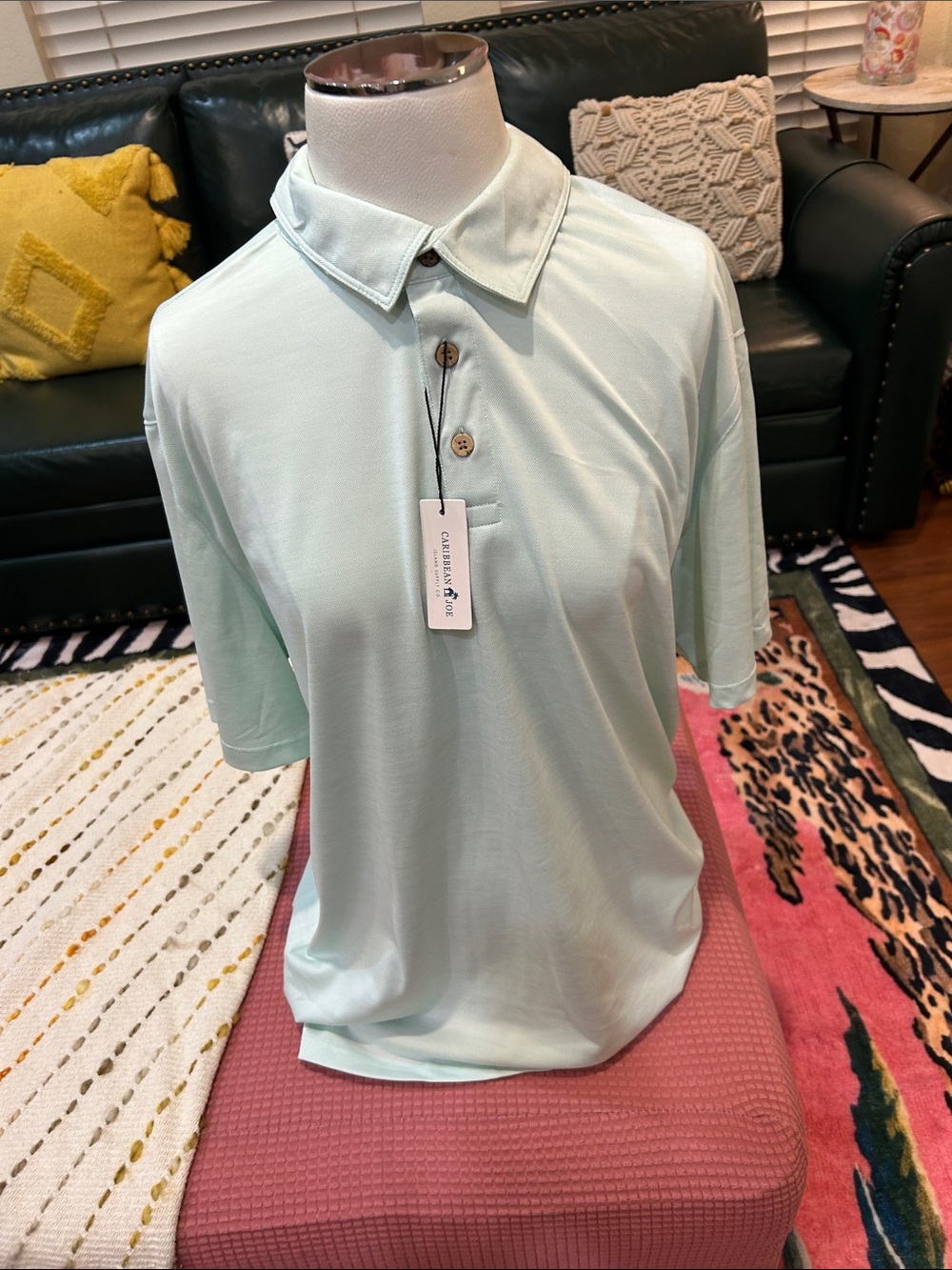 Caribbean Joe Men's Light Mint Polo Shirt